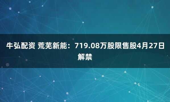 牛弘配资 荒芜新能：719.08万股限售股4月27日解禁